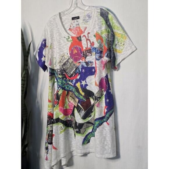 Inoah Crew Neck Tunic Top Women's Size Medium Multicolor Abstract Print Bohemian - Picture 2 of 6